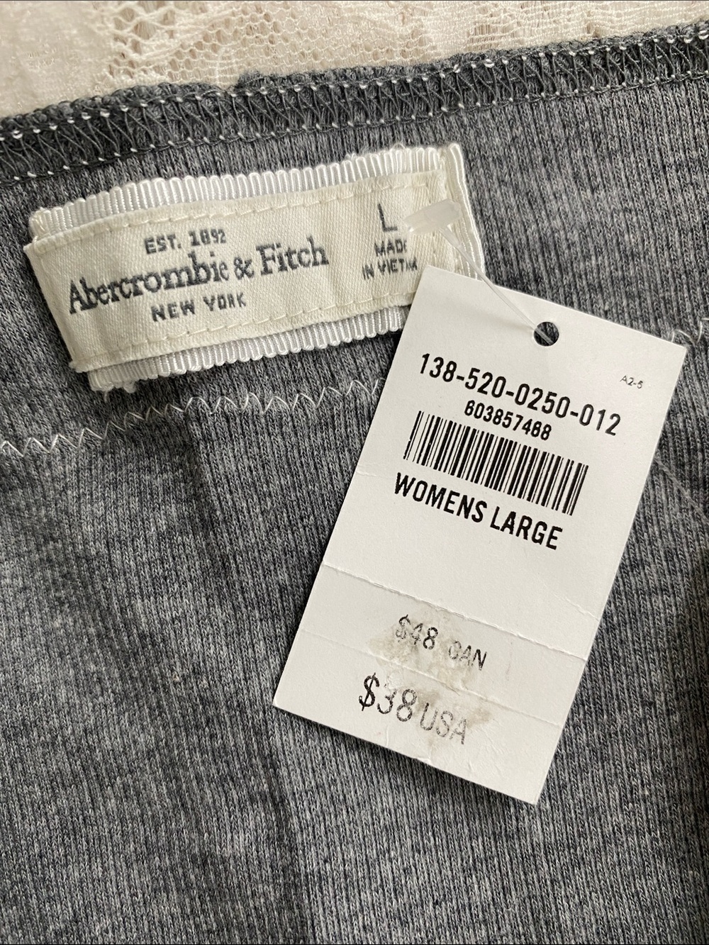 Abercrombie & Fitch Lace Embroidered Ribbed Camisole/Tank Top | Gray/Ivory - Picture 16 of 16